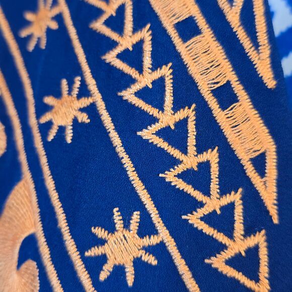 THML‎ Blouse Womens Size Small Orange Blue Geometric Sleeveless Vneck Bold Print - Picture 4 of 7